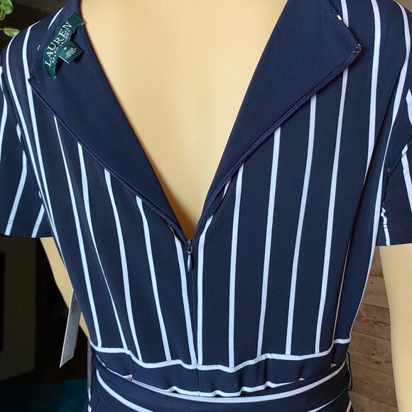 Lauren Ralph Lauren Kristie Stripe Jersey Midi Dress Shirt Sleeve Size 8 - Picture 7 of 8